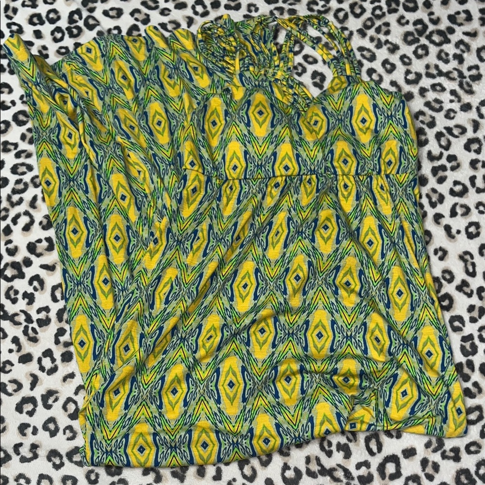 Vintage Pink Rose Vibrant Yellow and Green Maxi Dress - Picture 14 of 15